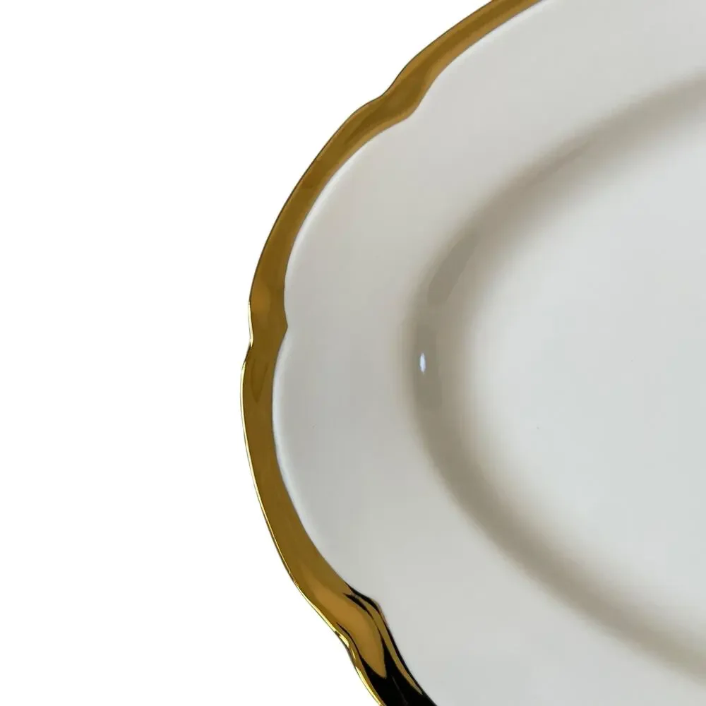 Yedi White Oval Serving Platter 14in Ceramic Gold Rim New